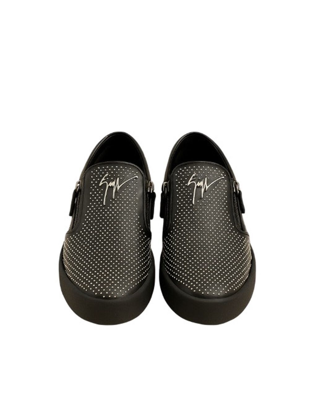 Giuseppe Zanotti Zip Up Sneakers Black Leather Silver Pinhead Studded Slip On 10